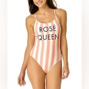 White & Pink Stripe 'Rose Queen' One-Piece Swimsuit Size large
